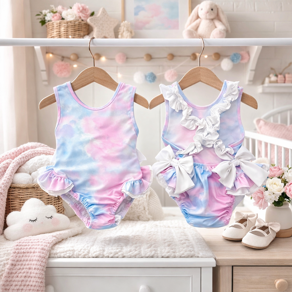 Blue & Pink Ruffle Cross Back Swimsuit