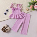 Girl's Summer Casual Style Sling Top Straight-leg Trousers Girls Solid Color Suit