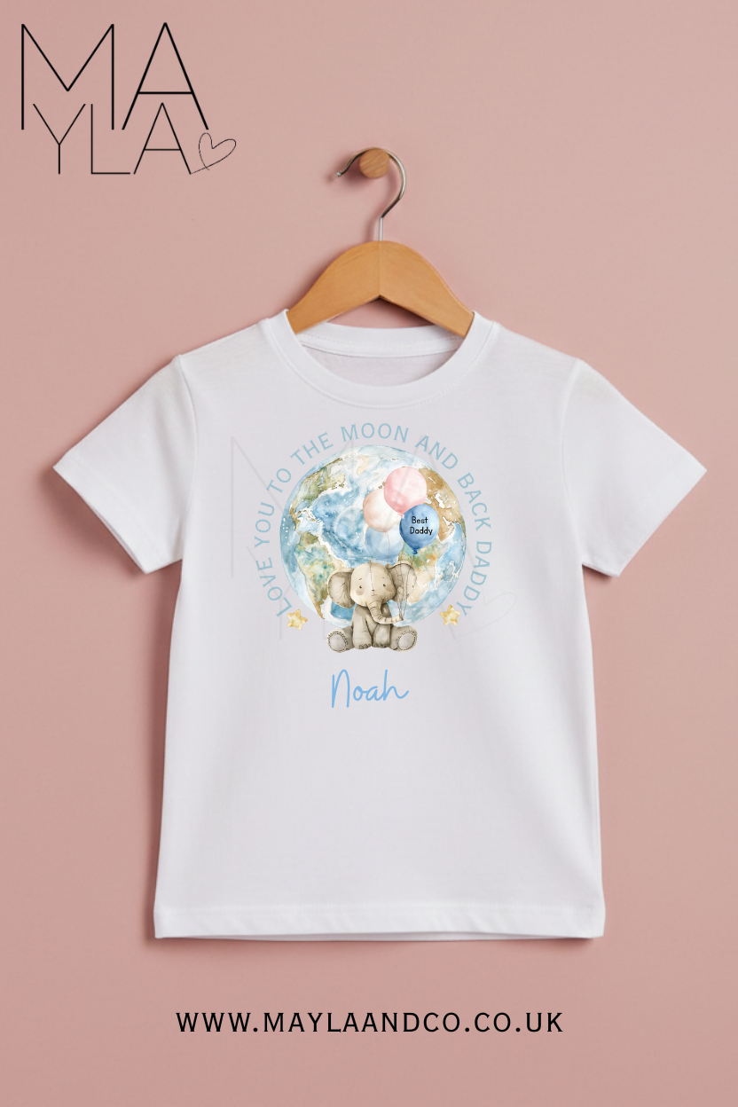 Personalised Pink or Blue 'Love you to the moon' Father's Day Tshirt
