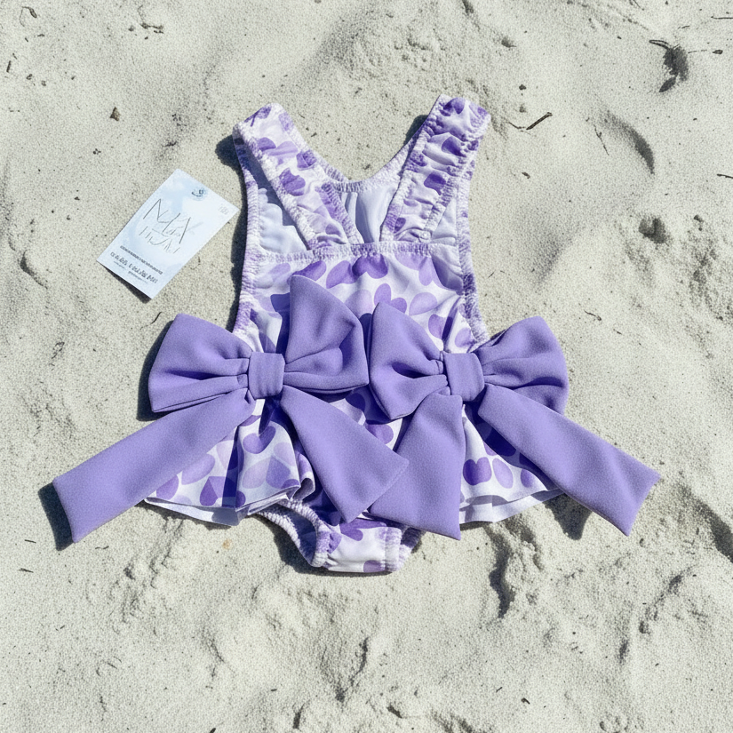 Close-up flat lay swimsuit on sand