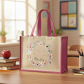 Floral teacher tote bag with clear design