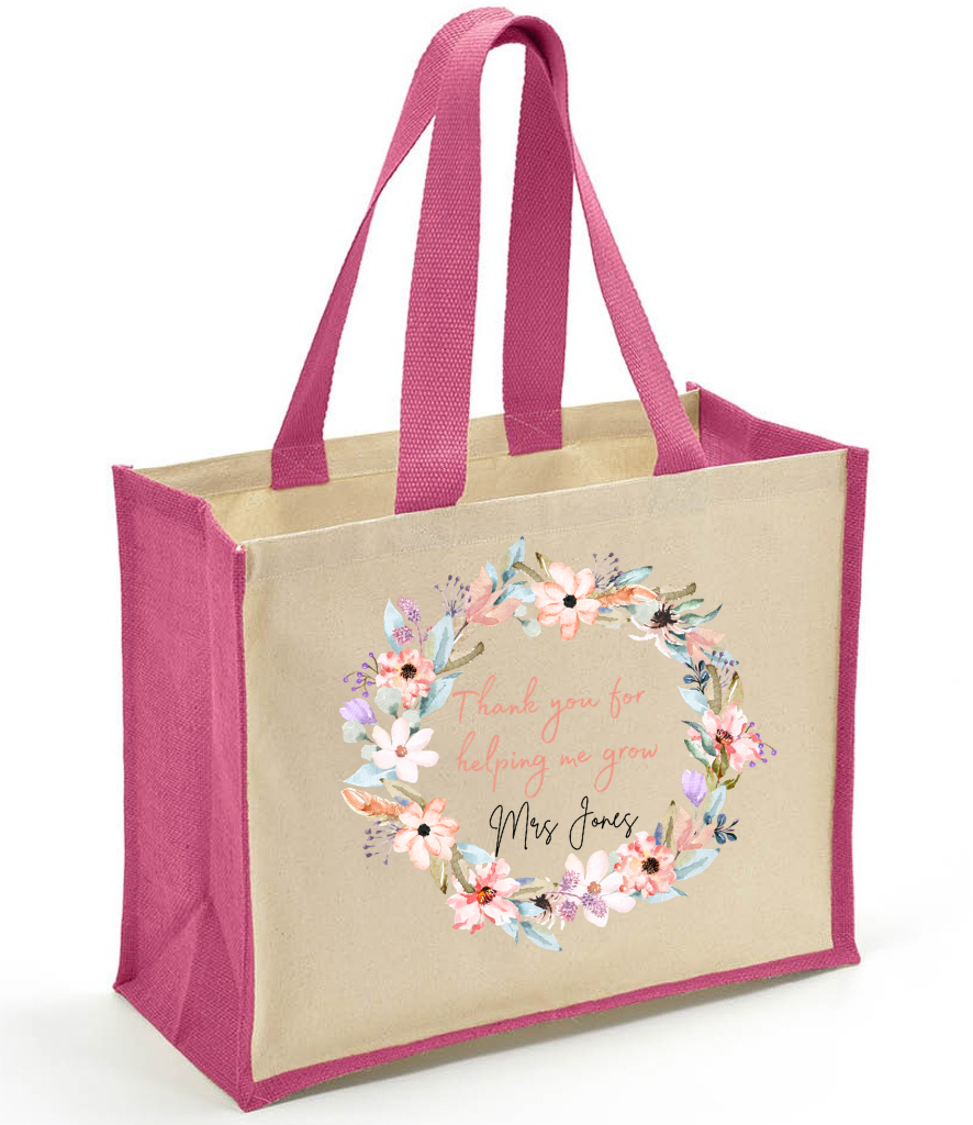 Personalised Teacher 'Thank you for helping me grow' Tote Bag