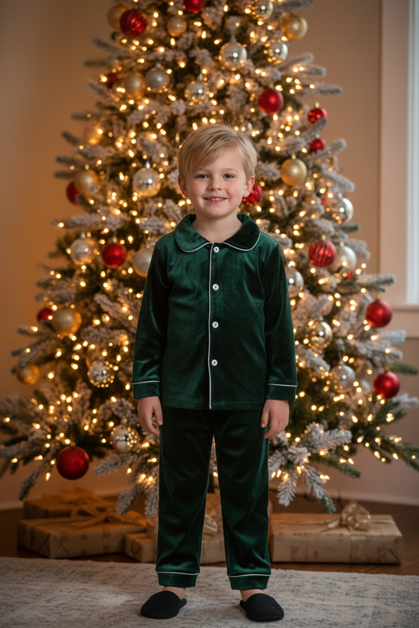 Green pyjamas boy Christmas