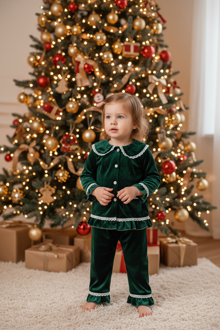 Green pyjamas toddler Christmas