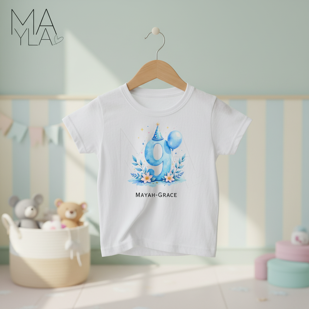 Mayah-Grace birthday t-shirt on hanger