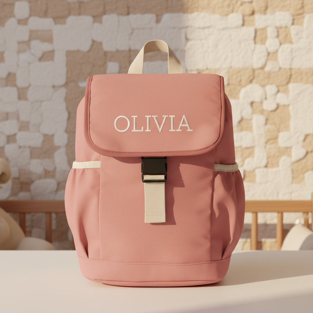 Personalized backpack with name on flap