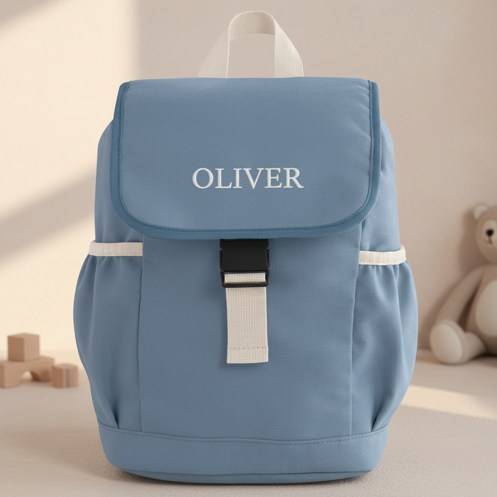 Personalized blue backpack with boy's name