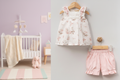 Pink floral outfit set on hangers in nursery