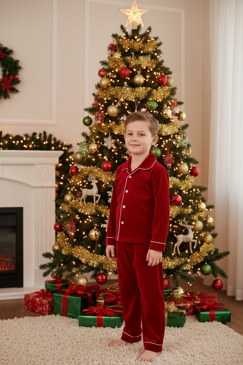 Red pyjamas boy Christmas