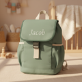 Sage green backpack personalized with Jacob