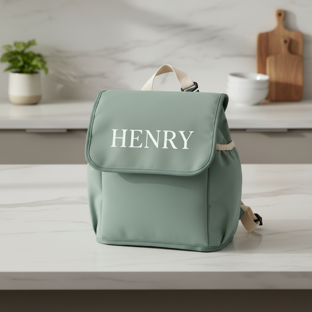 Sage Green Backpack with Henry - White Printed